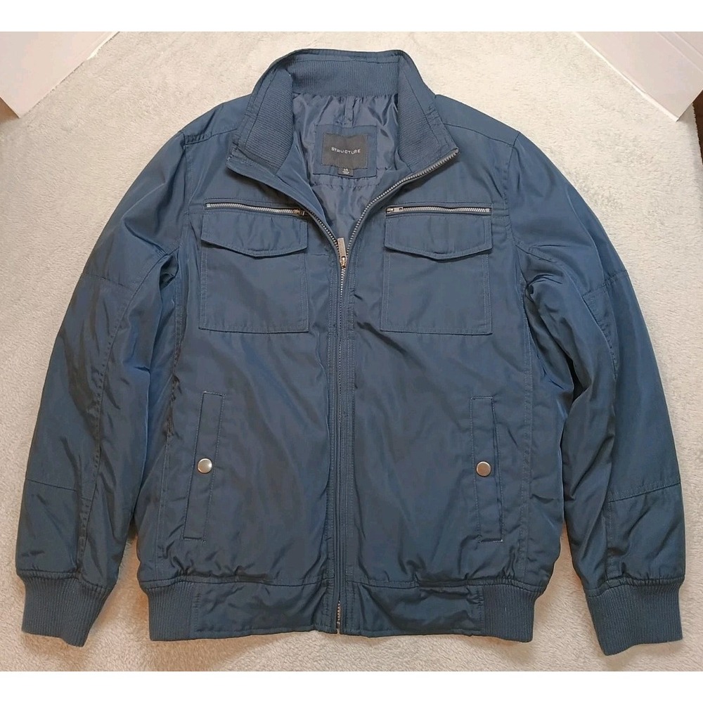 Structure Brand Men's Dark Navy Blue Sz Large Full Zip Bomber Jacket Pockets.